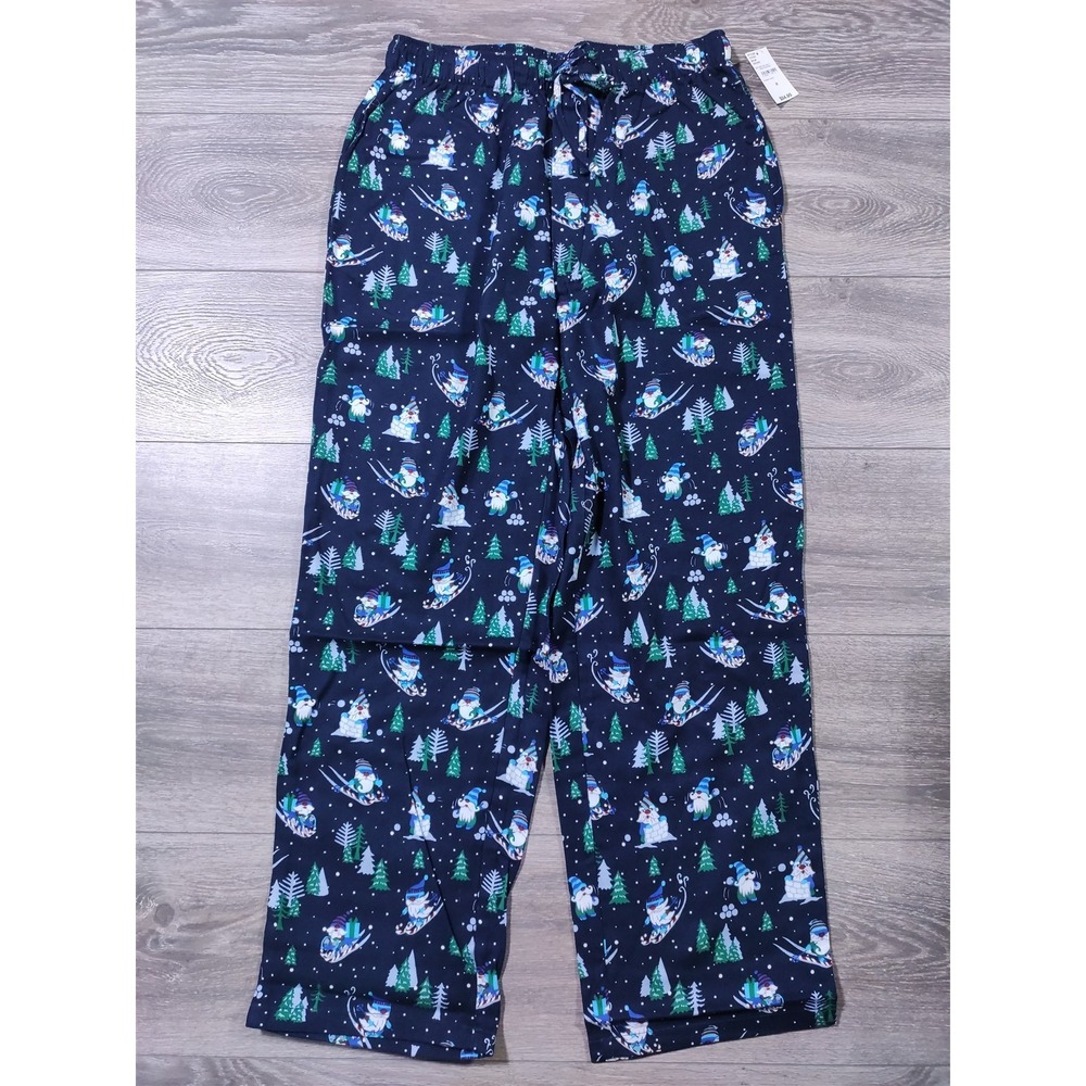 Lands End Pajamas Mens Medium 32-34 Blue Gnome Holiday Lounge Pant Christmas PJs